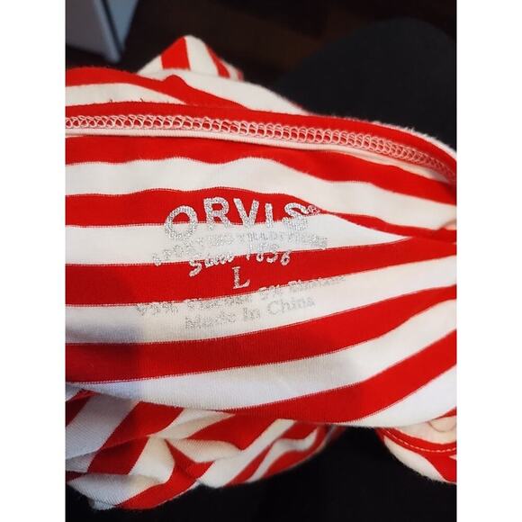 Orvis Large Tunic Top 4th of July Striped Red White Stretch 3/4 sleeve viscose - Picture 6 of 6